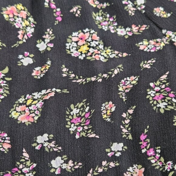 Old Navy Top Women M Black Floral Paisley Puff Sleeves Tassels Boho Whimsigoth - Picture 15 of 16